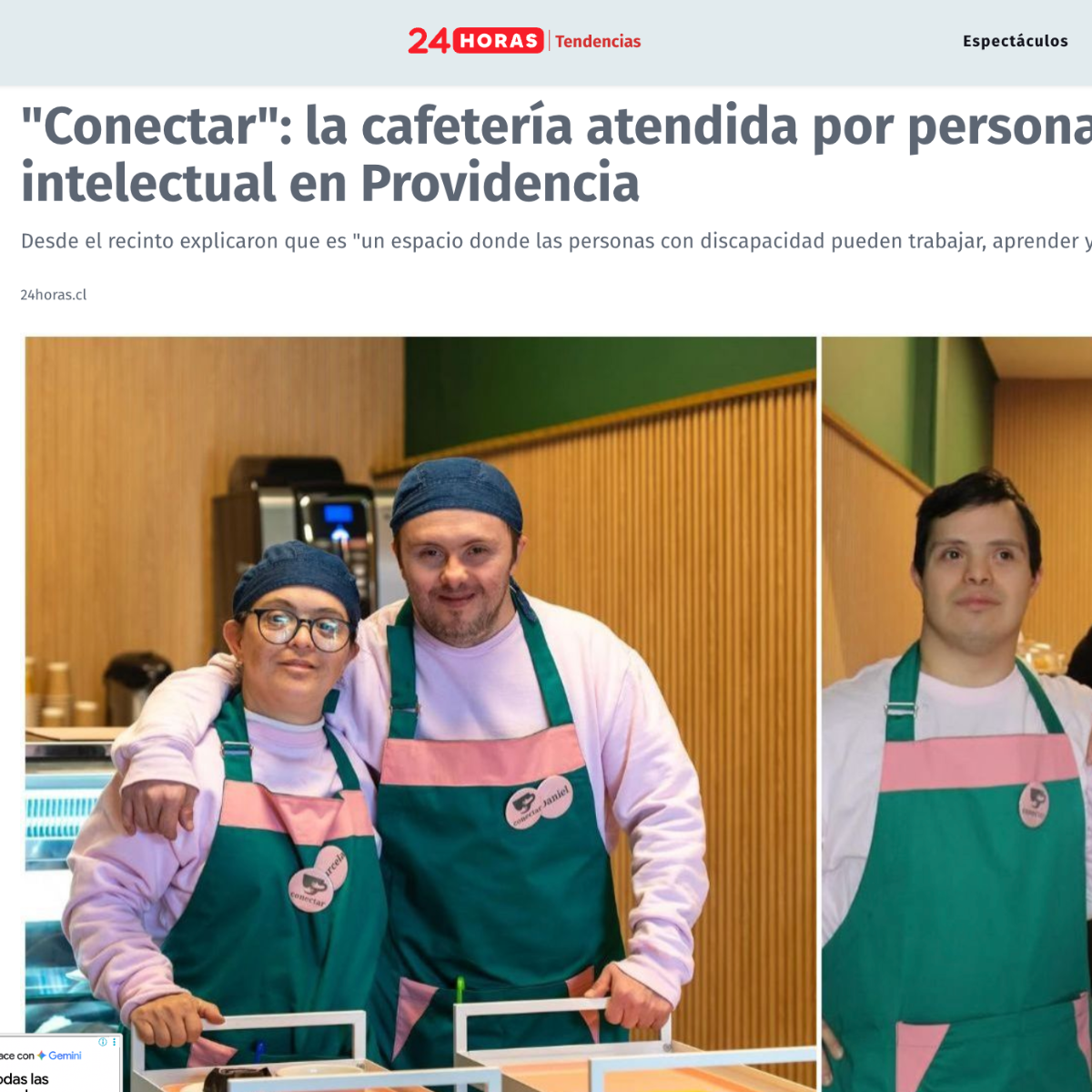 Publicación de 24 Horas sobre Cafetería Conectar